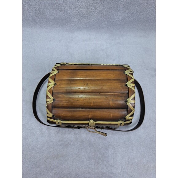 Vintage Bamboo Treasure Chest Mini Picnic Basket Purse 7x7x6 inches Keep-Sake - Picture 8 of 15